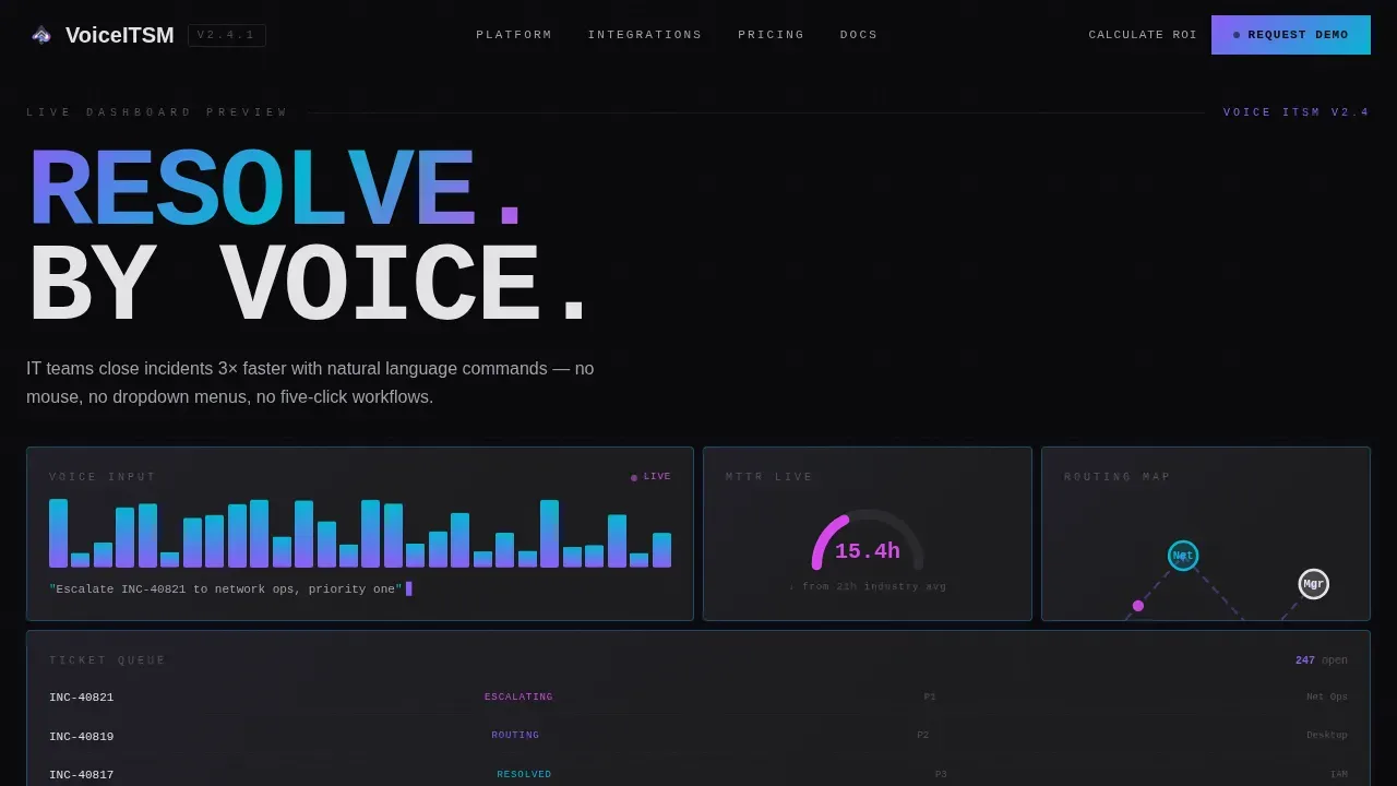 Voice-Activated ITSM Resolution Landing Page Template