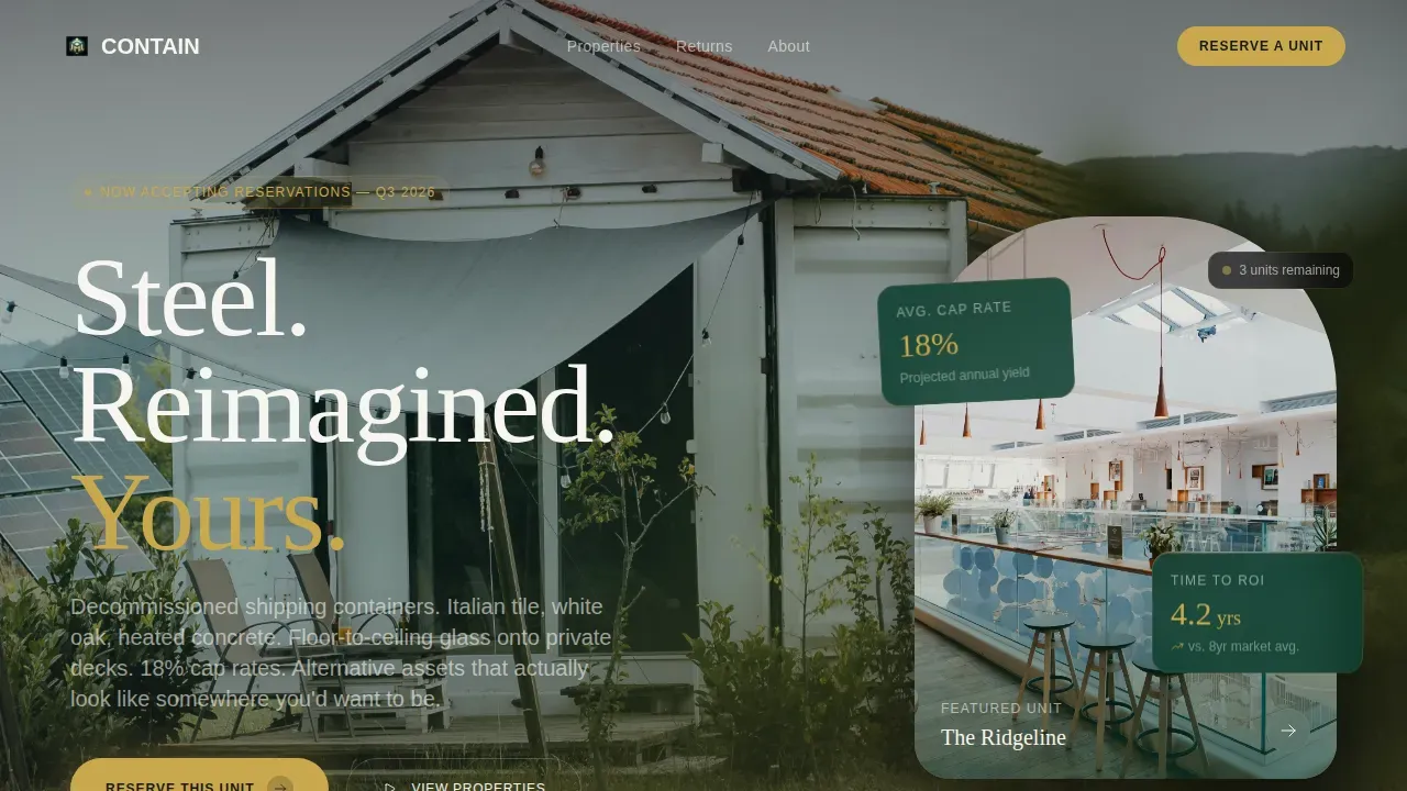 Luxury Container Home Investment Landing Page Template