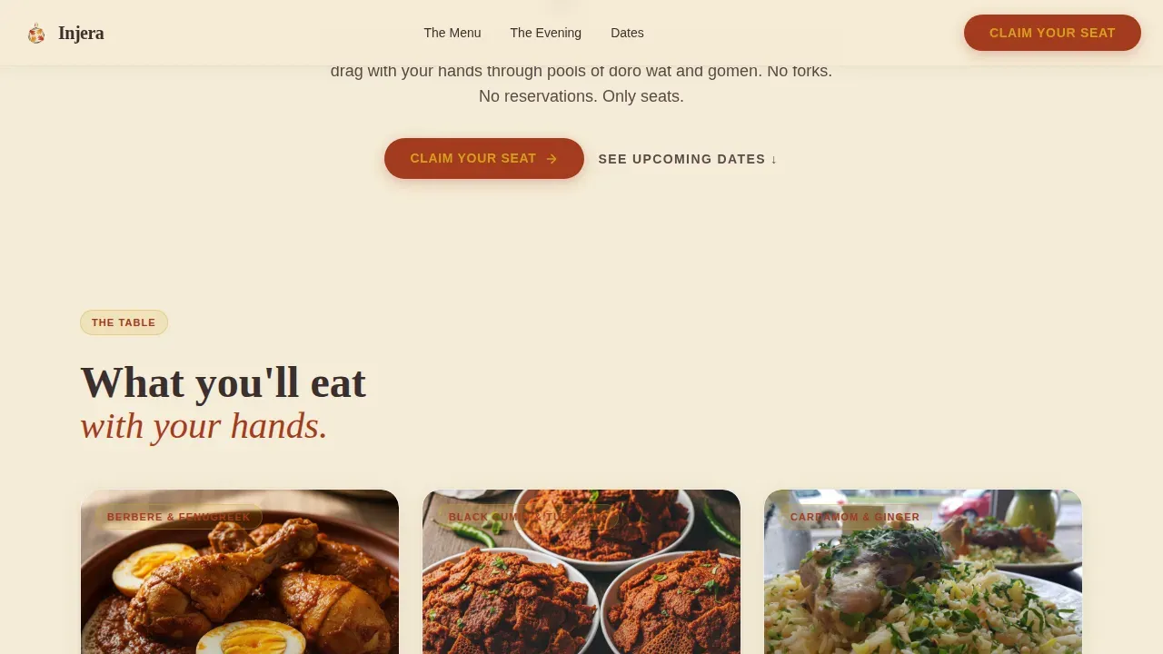 Communal Ethiopian Supper Club Landing Page Template