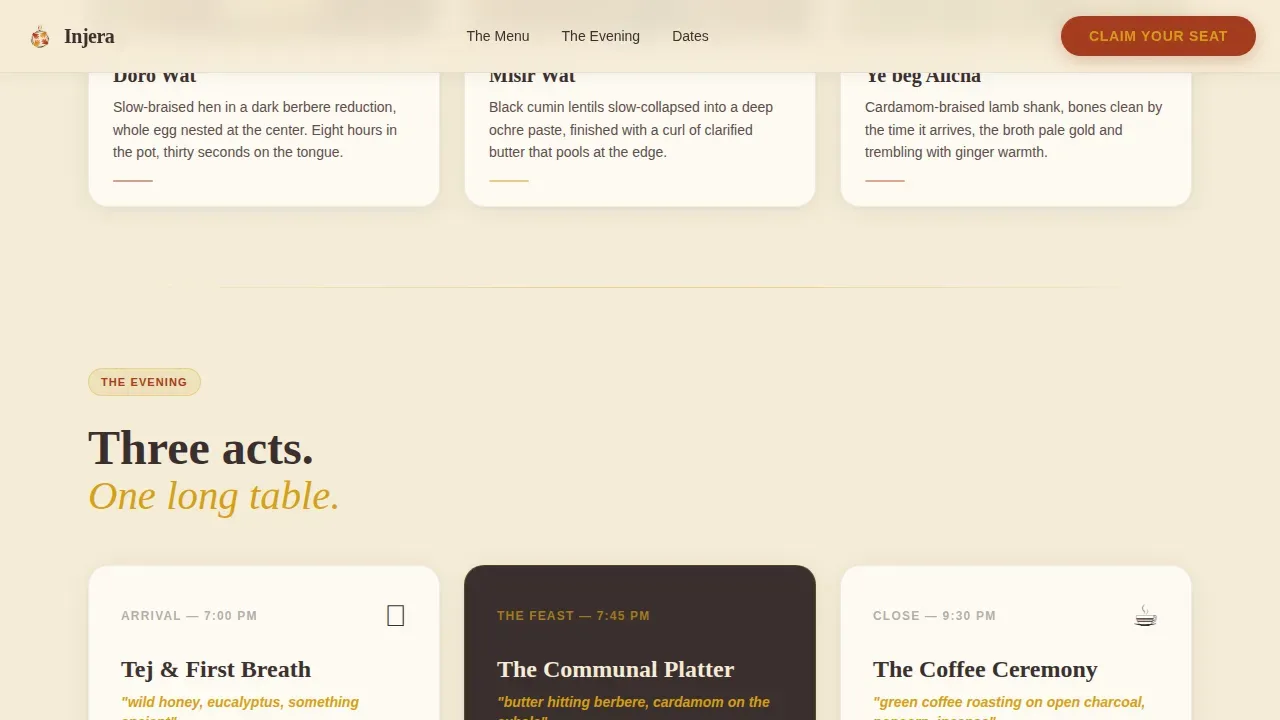 Communal Ethiopian Supper Club Landing Page Template