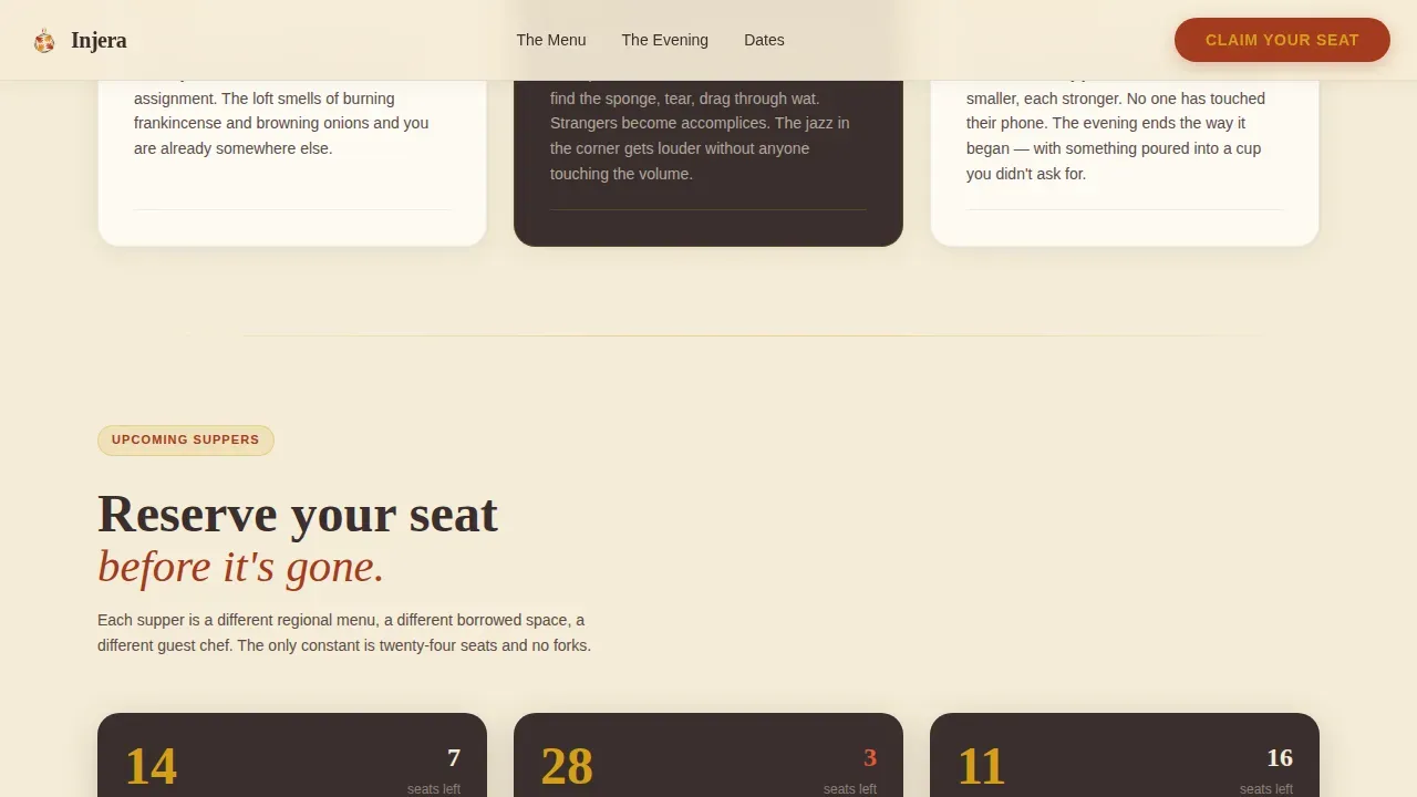 Communal Ethiopian Supper Club Landing Page Template