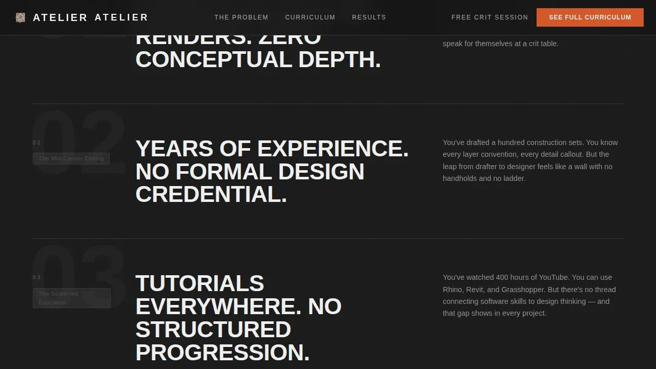 Bold Brutalist Architecture Course Comparison Landing Page
