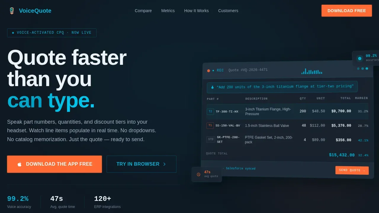 Voice-Activated CPQ Comparison Table Landing Page