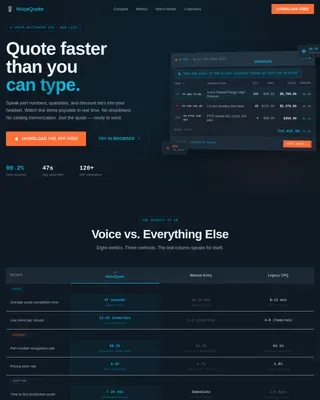 Voice-Activated CPQ Comparison Table Landing Page