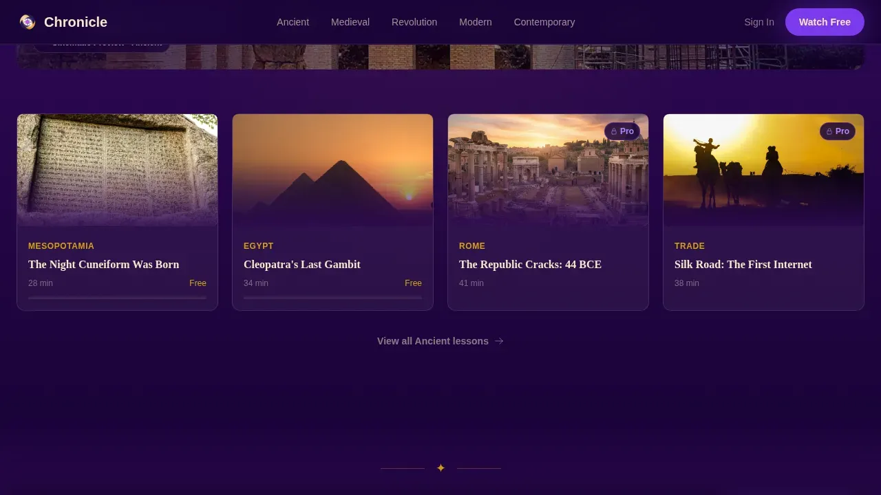 Cinematic History Video Lesson Landing Page Template