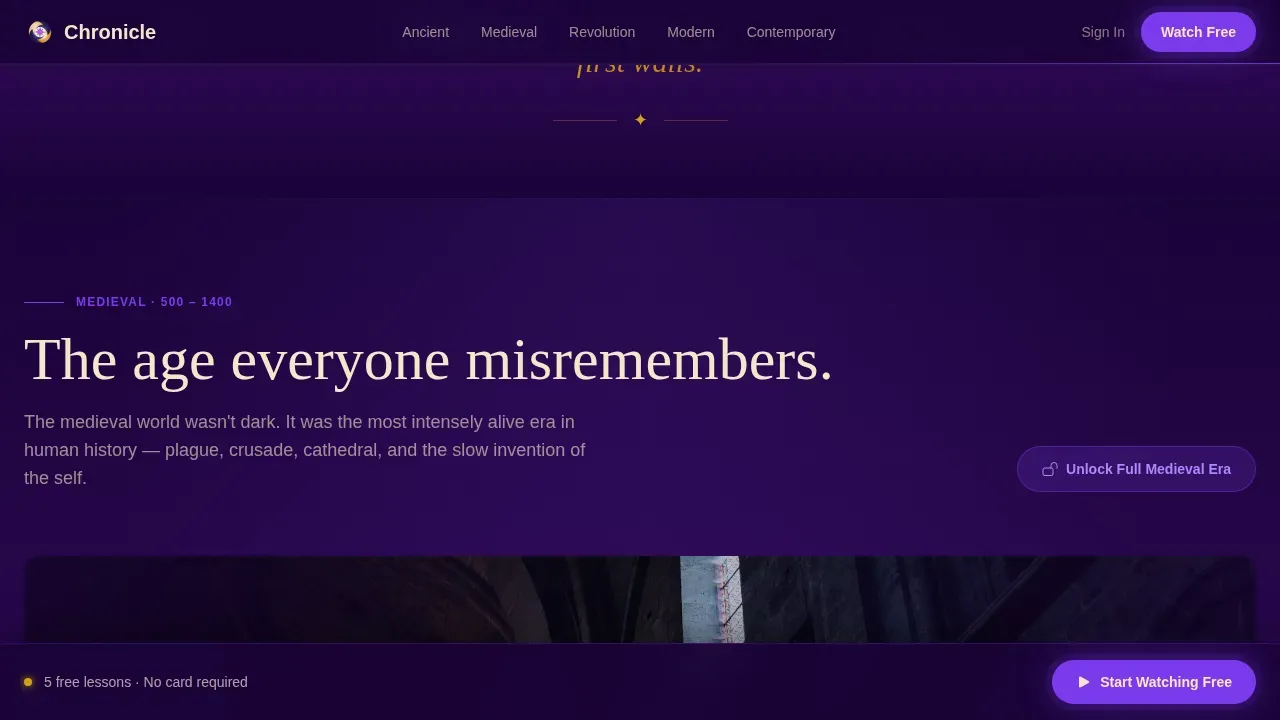 Cinematic History Video Lesson Landing Page Template