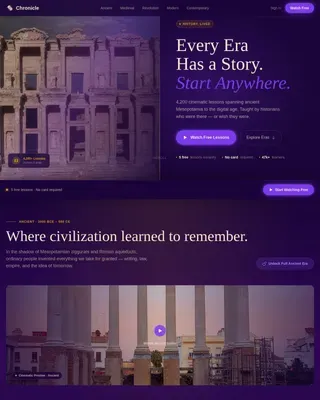Cinematic History Video Lesson Landing Page Template