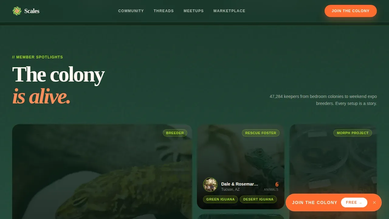 Organic Flow Reptile Community Landing Page Template