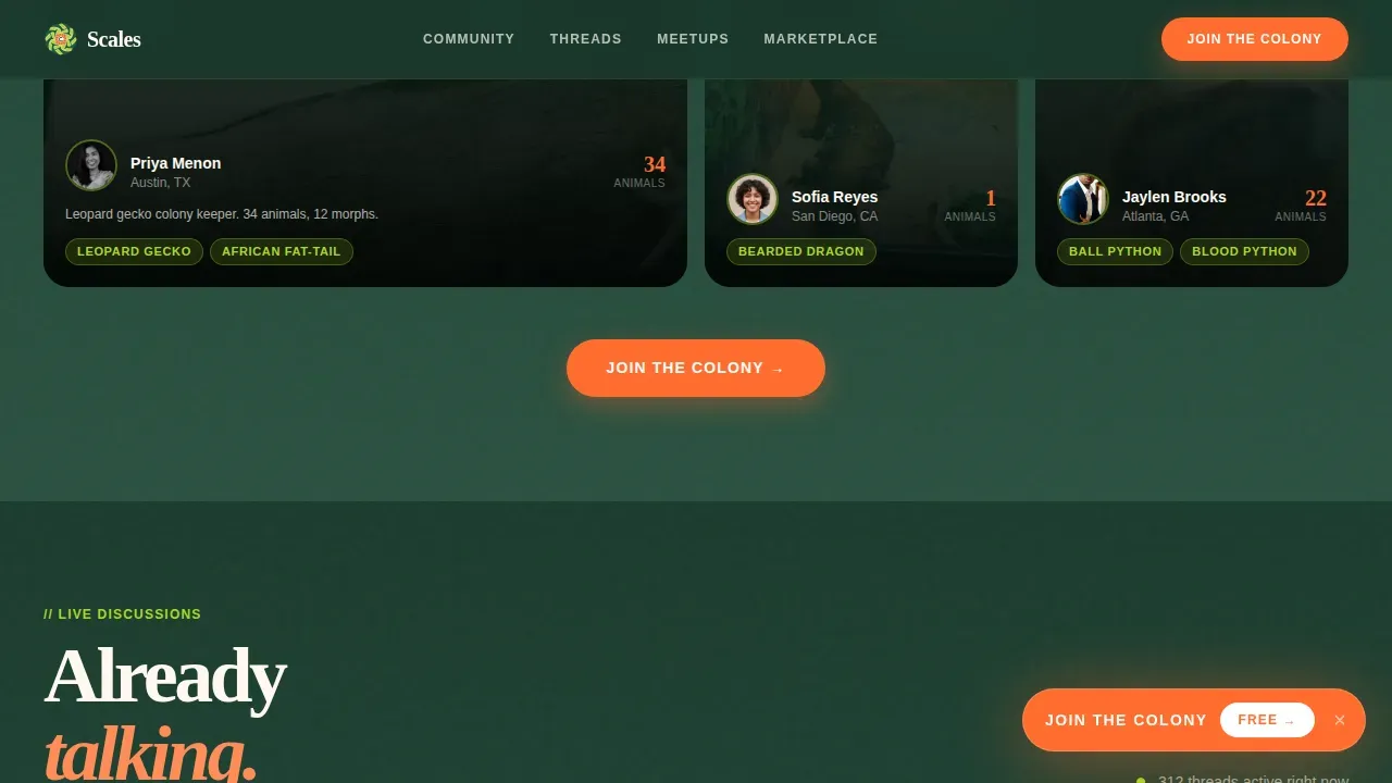 Organic Flow Reptile Community Landing Page Template