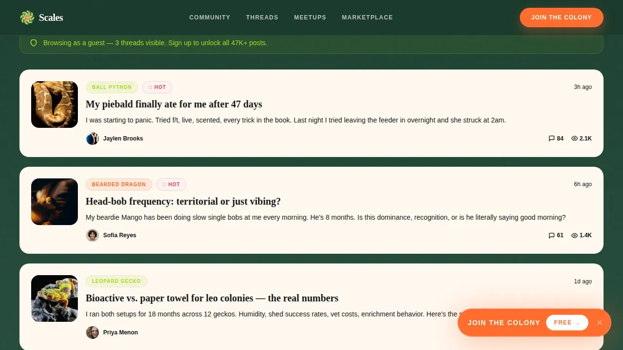 Organic Flow Reptile Community Landing Page Template