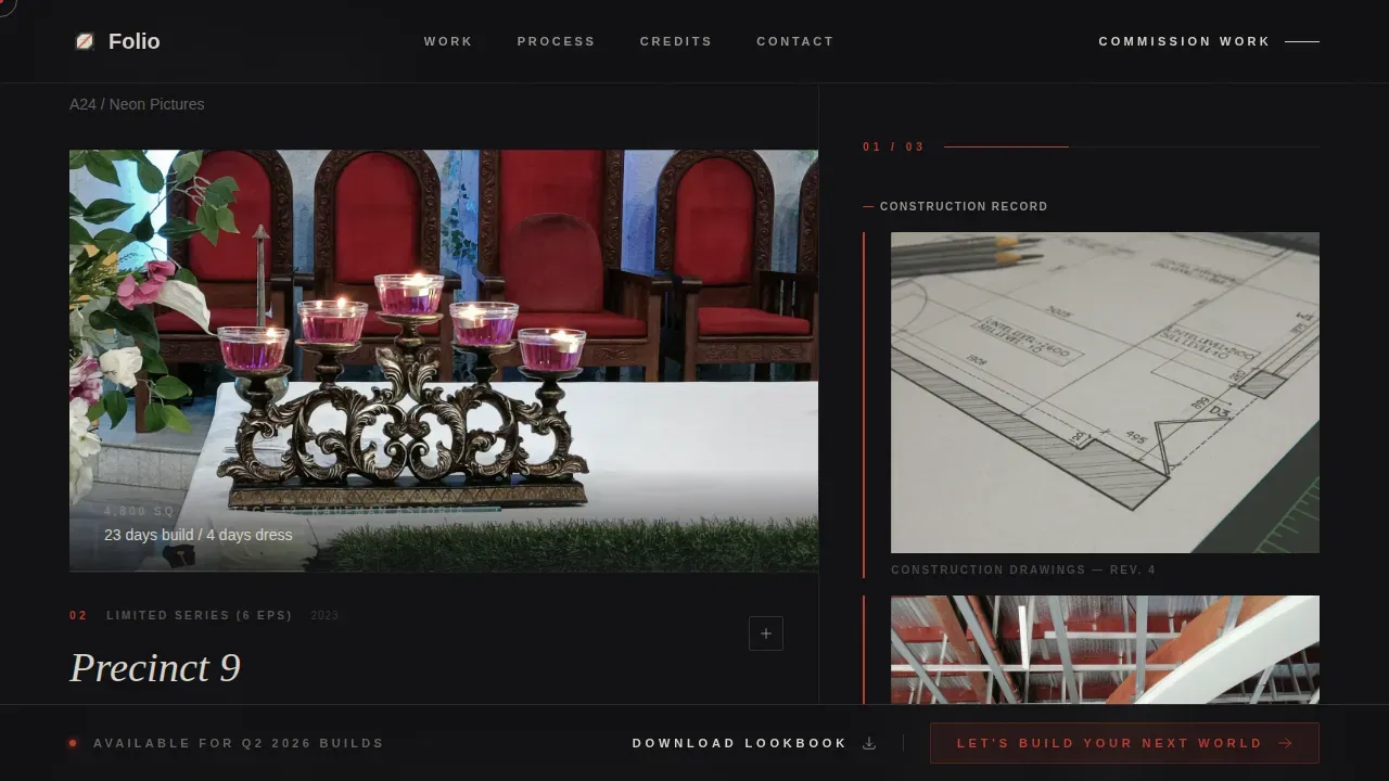 Dark Set Designer Portfolio Landing Page Template
