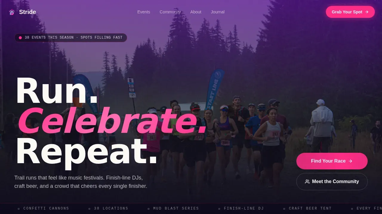 Festival Trail Running Community Landing Page Template