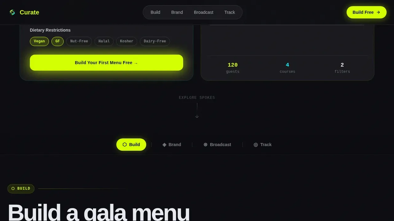Interactive Digital Menu Event Planning Landing Page