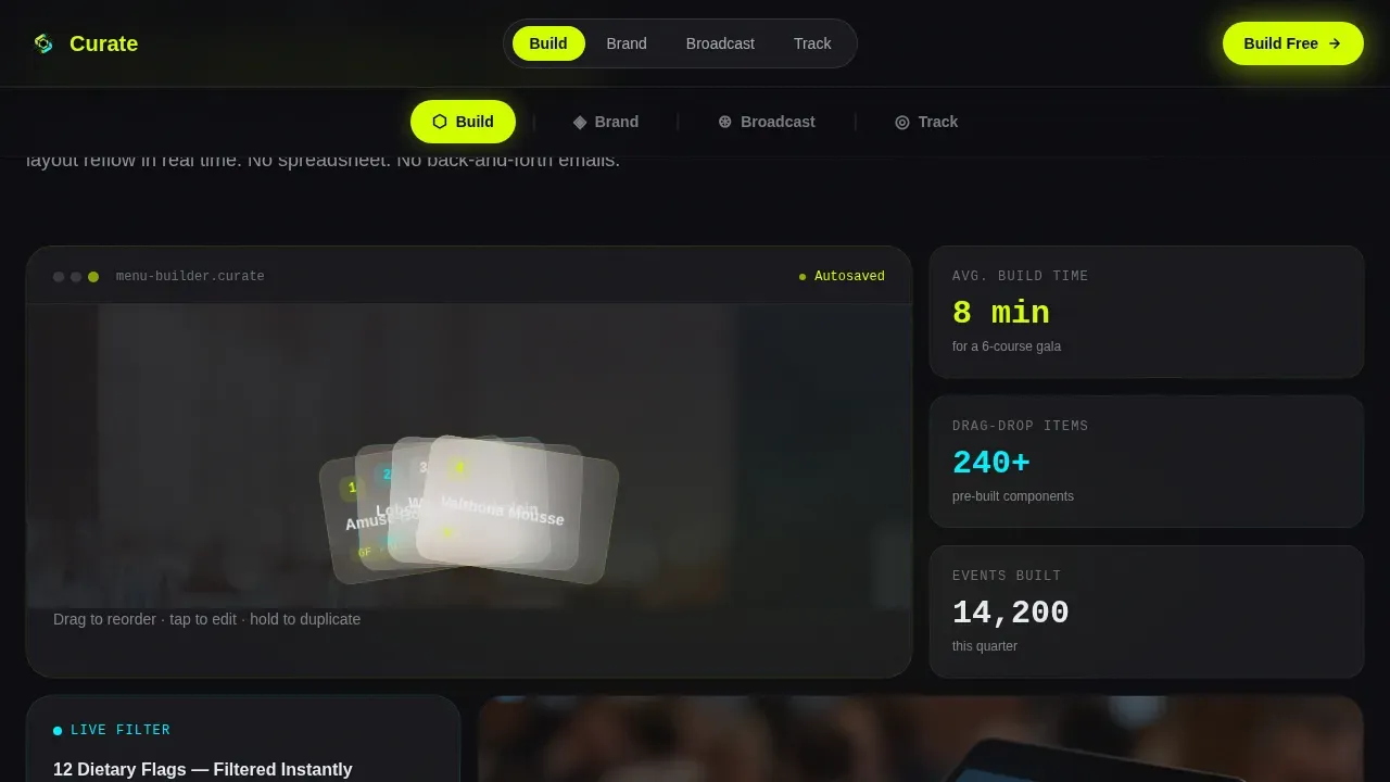 Interactive Digital Menu Event Planning Landing Page