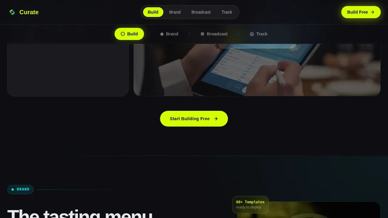 Interactive Digital Menu Event Planning Landing Page