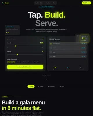 Interactive Digital Menu Event Planning Landing Page