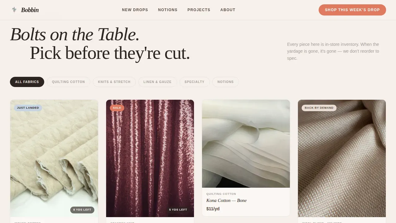 Fabric Store Landing Page Template | New Drops