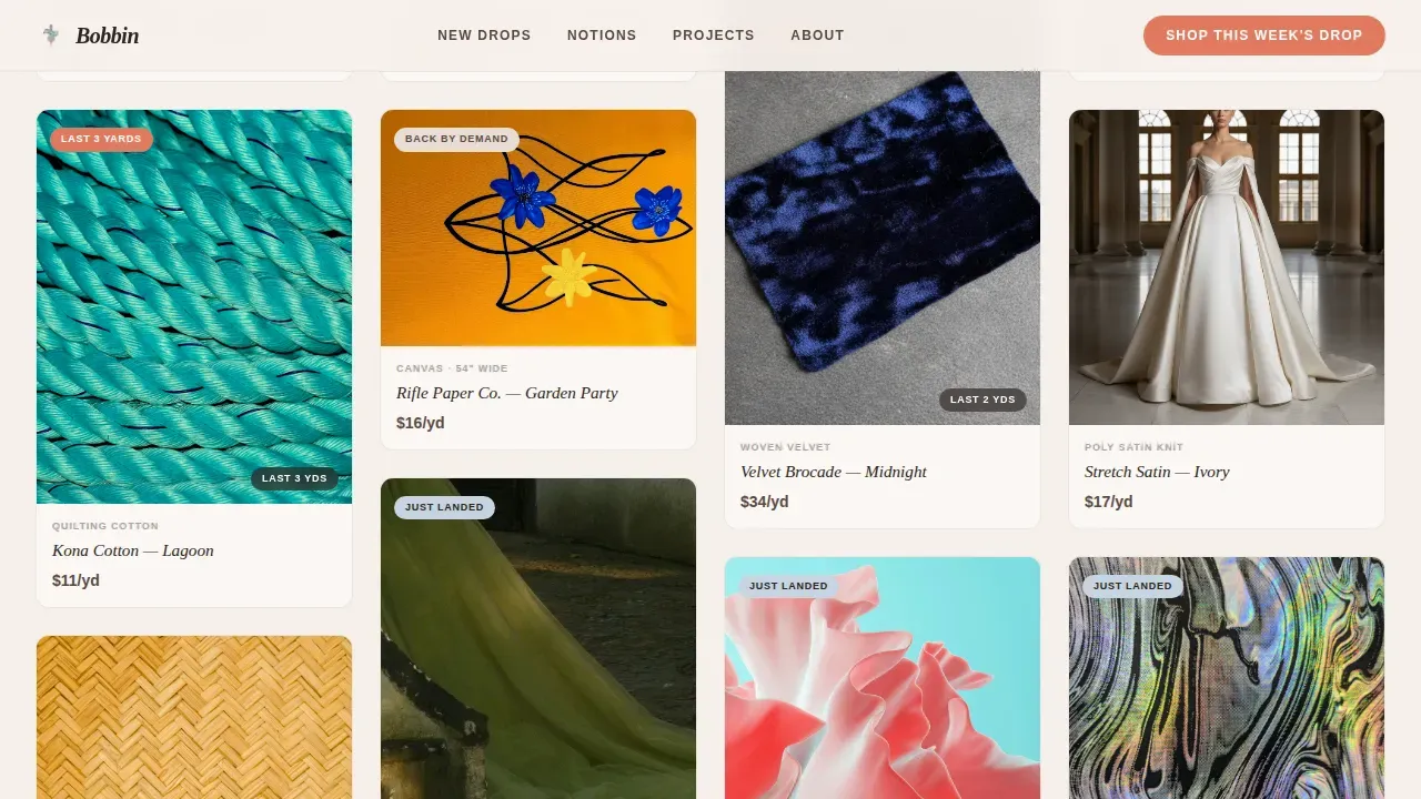Fabric Store Landing Page Template | New Drops