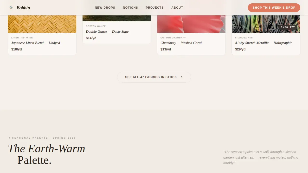 Fabric Store Landing Page Template | New Drops