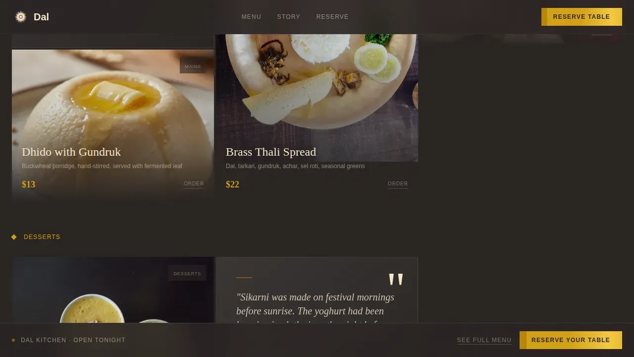 Agrarian Himalayan Farmhouse Restaurant Landing Page