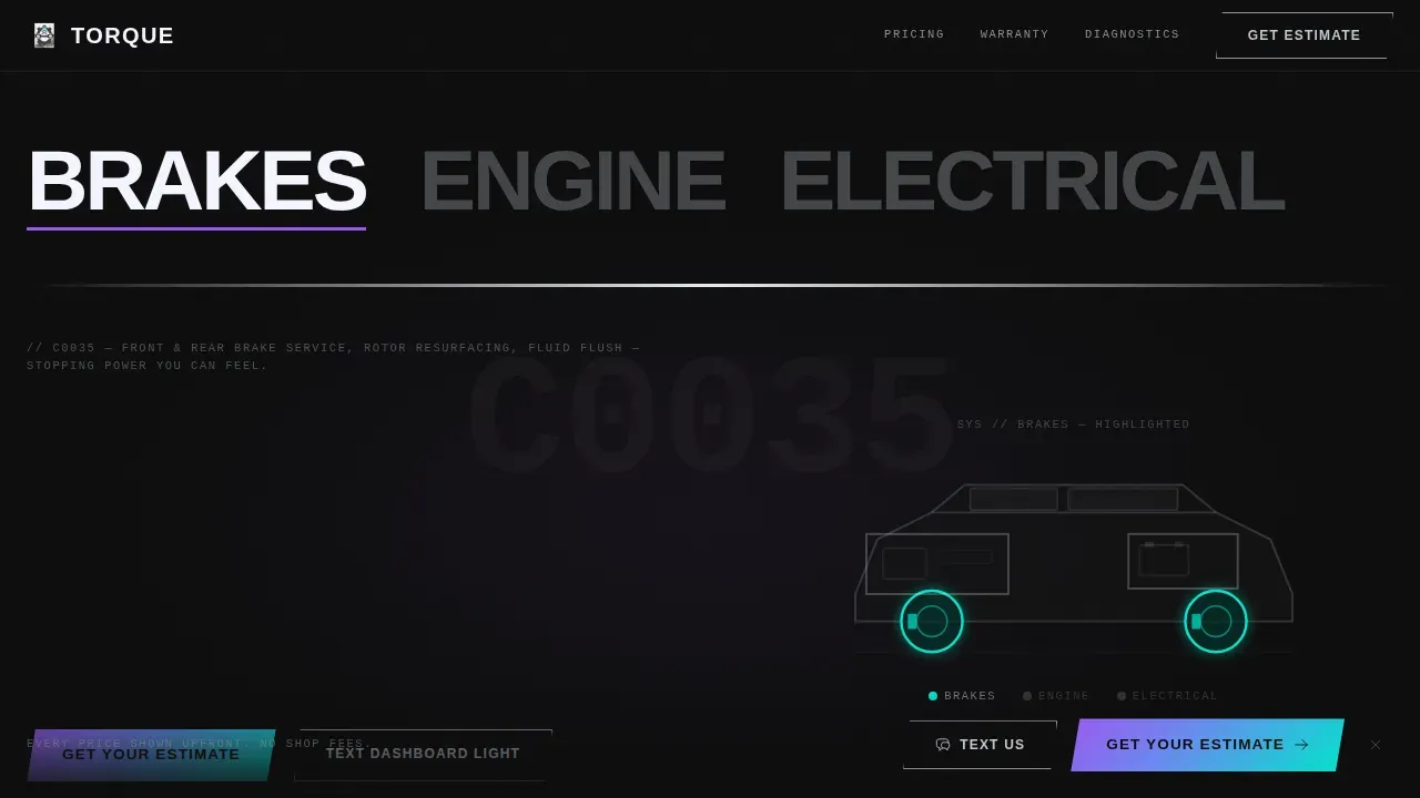 Auto Repair Shop Pricing Website Template