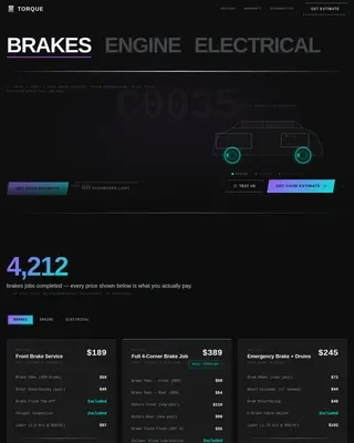 Auto Repair Shop Pricing Website Template