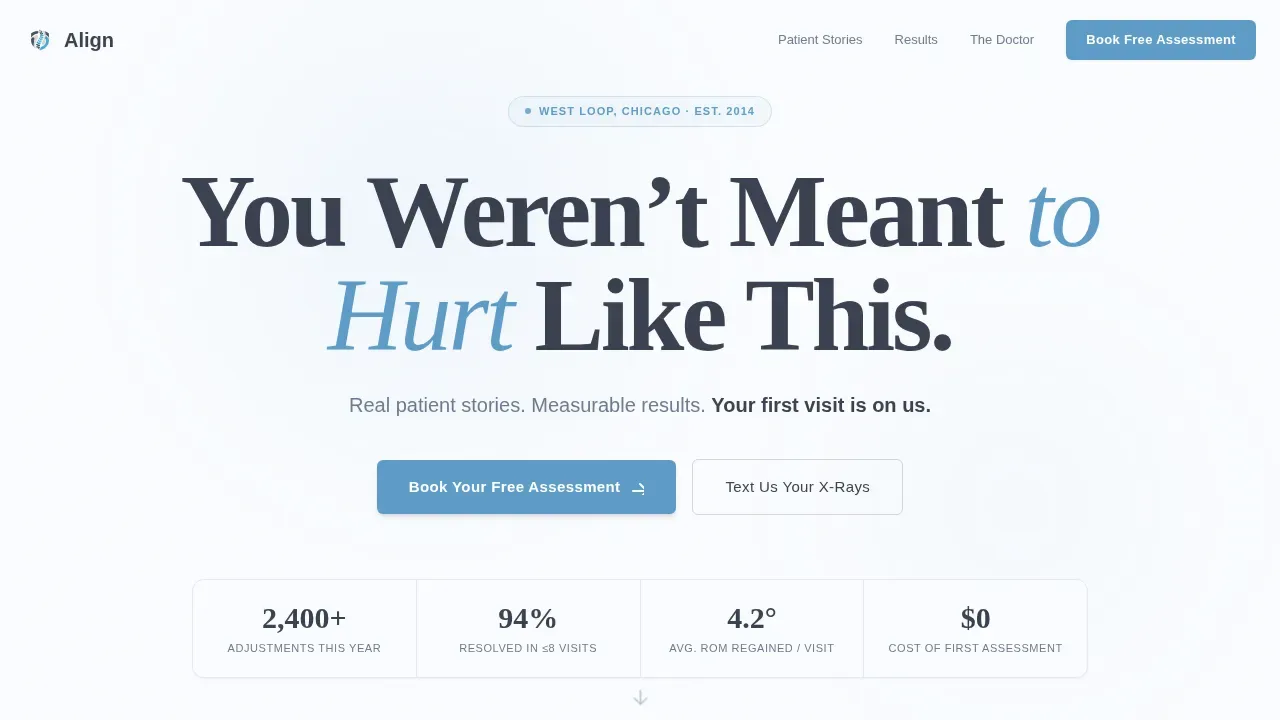 Back Pain Chiropractor Website Template with Patient Case Studies