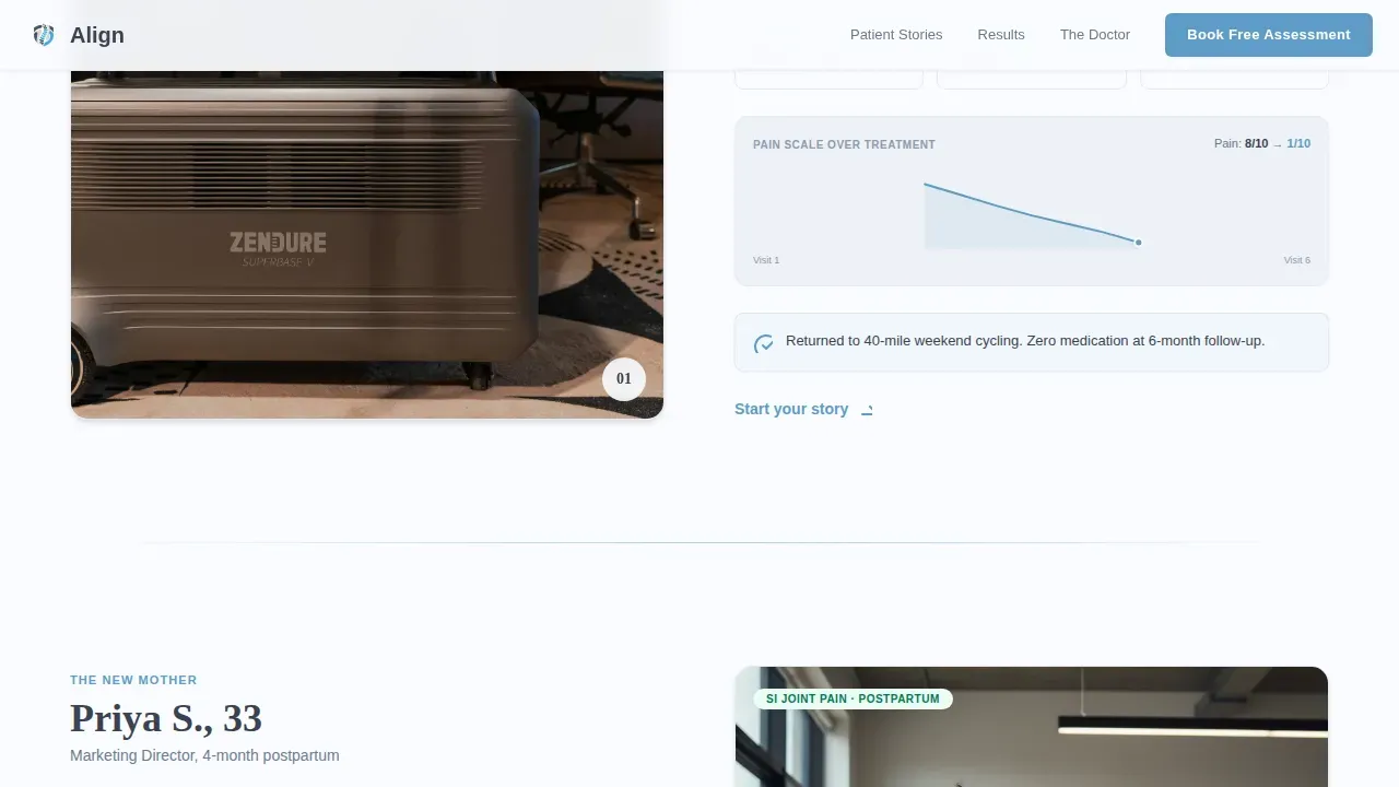 Back Pain Chiropractor Website Template with Patient Case Studies