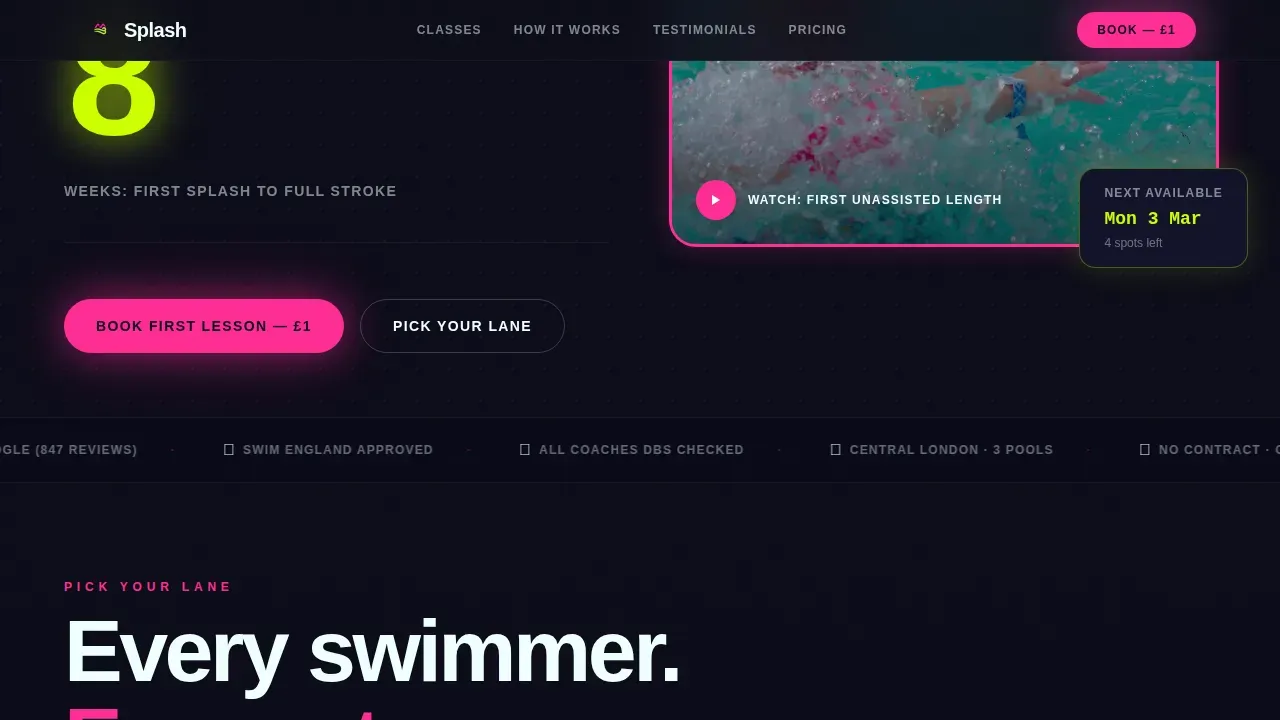 Swimming & Aquatic Center Booking Website Template