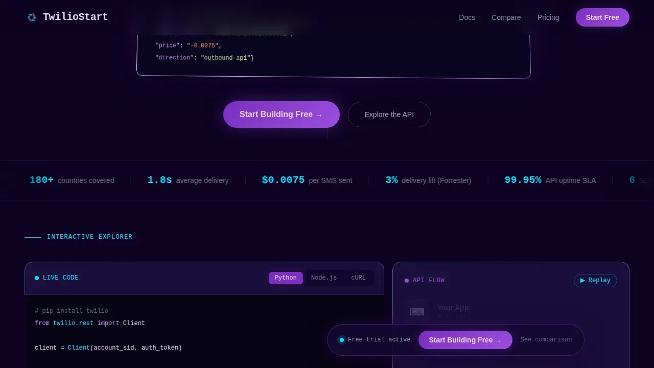 Powerful Communications API | Free Website Template | Rocket