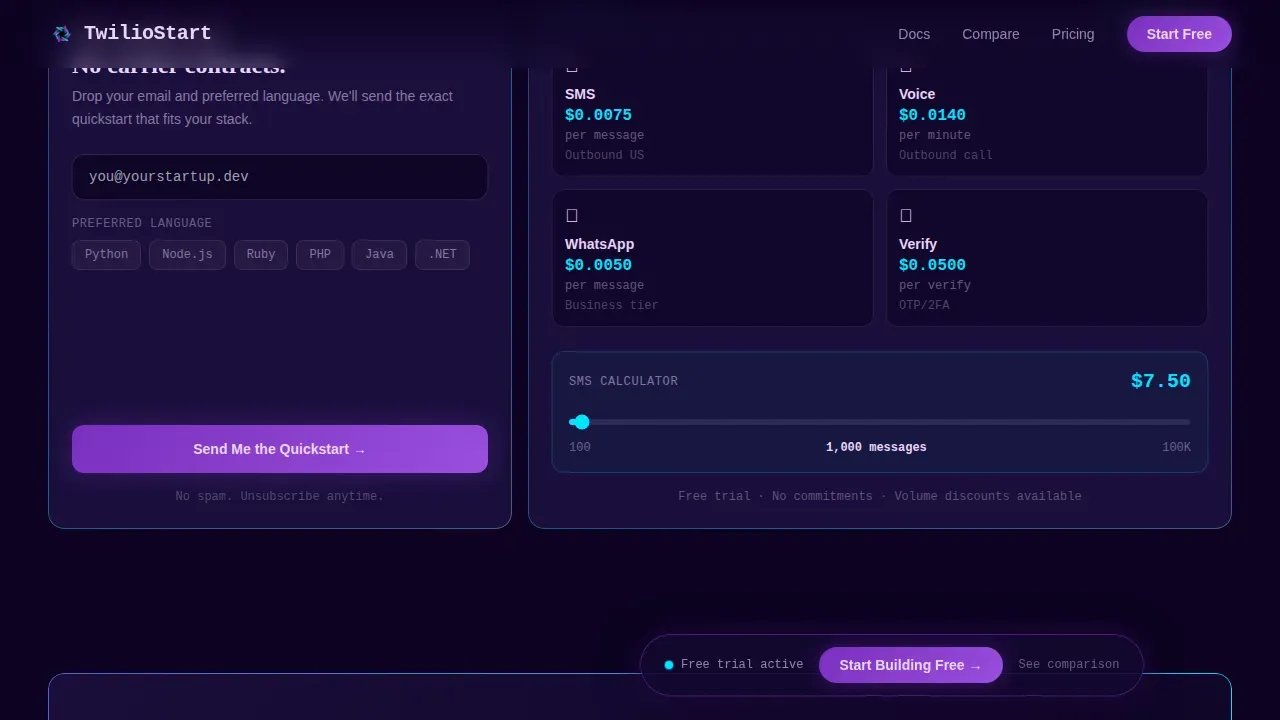 Powerful Communications API | Free Website Template | Rocket