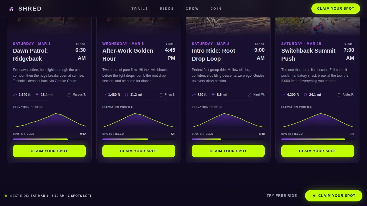 Cycling & Running Club Booking Website Template