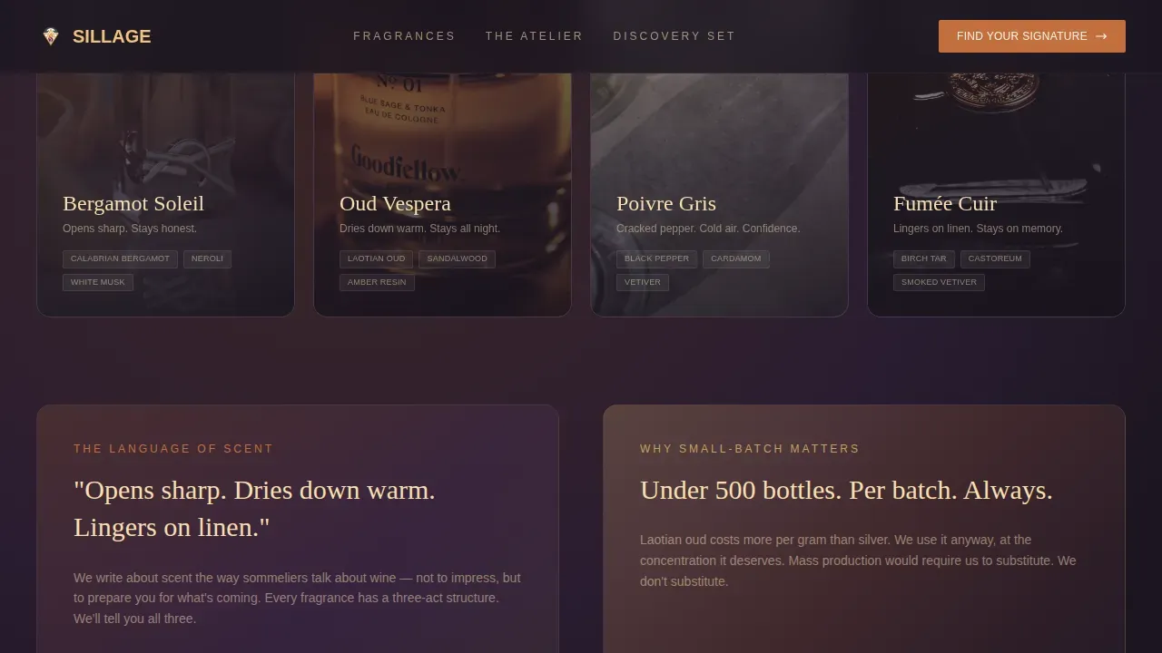 Atelier Fragrance Discovery | Free Website Template | Rocket