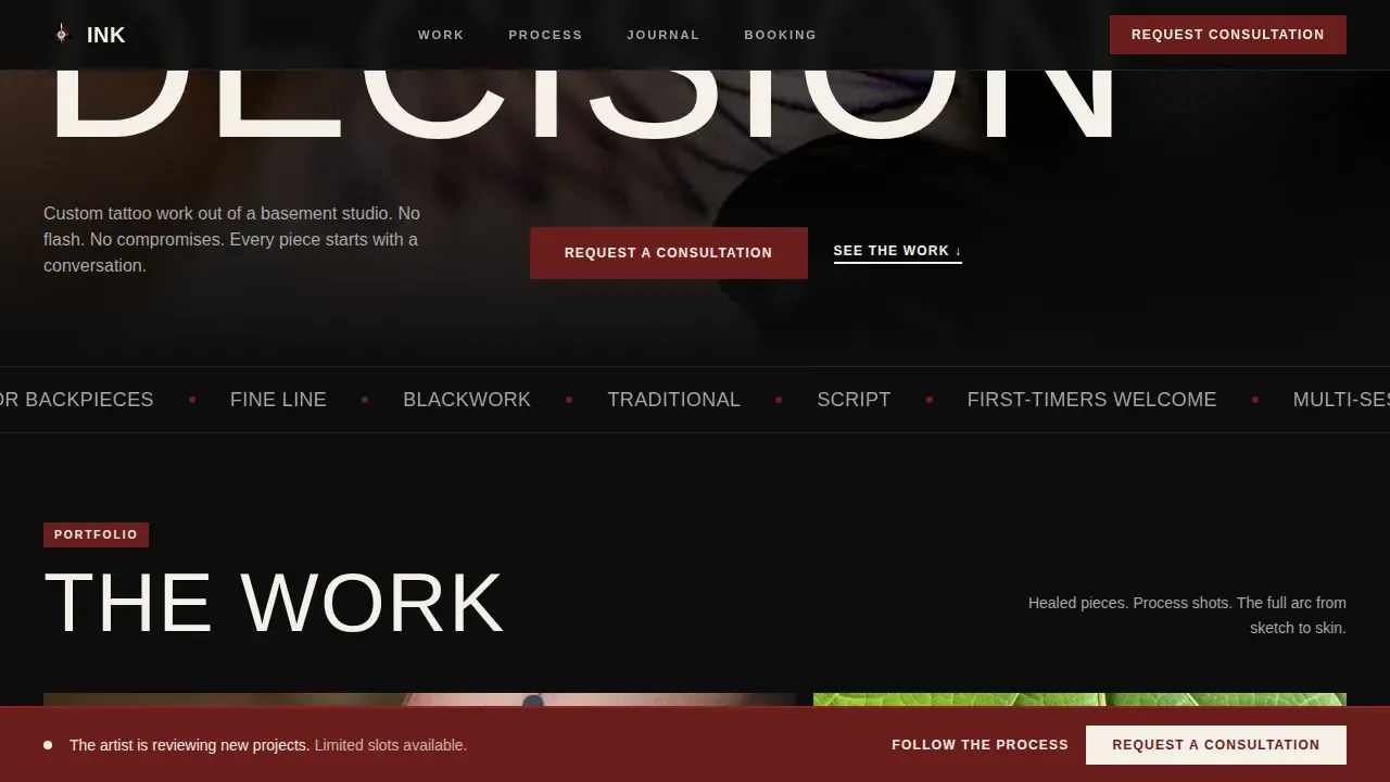 Bold Tattoo Portfolio Landing Page Template