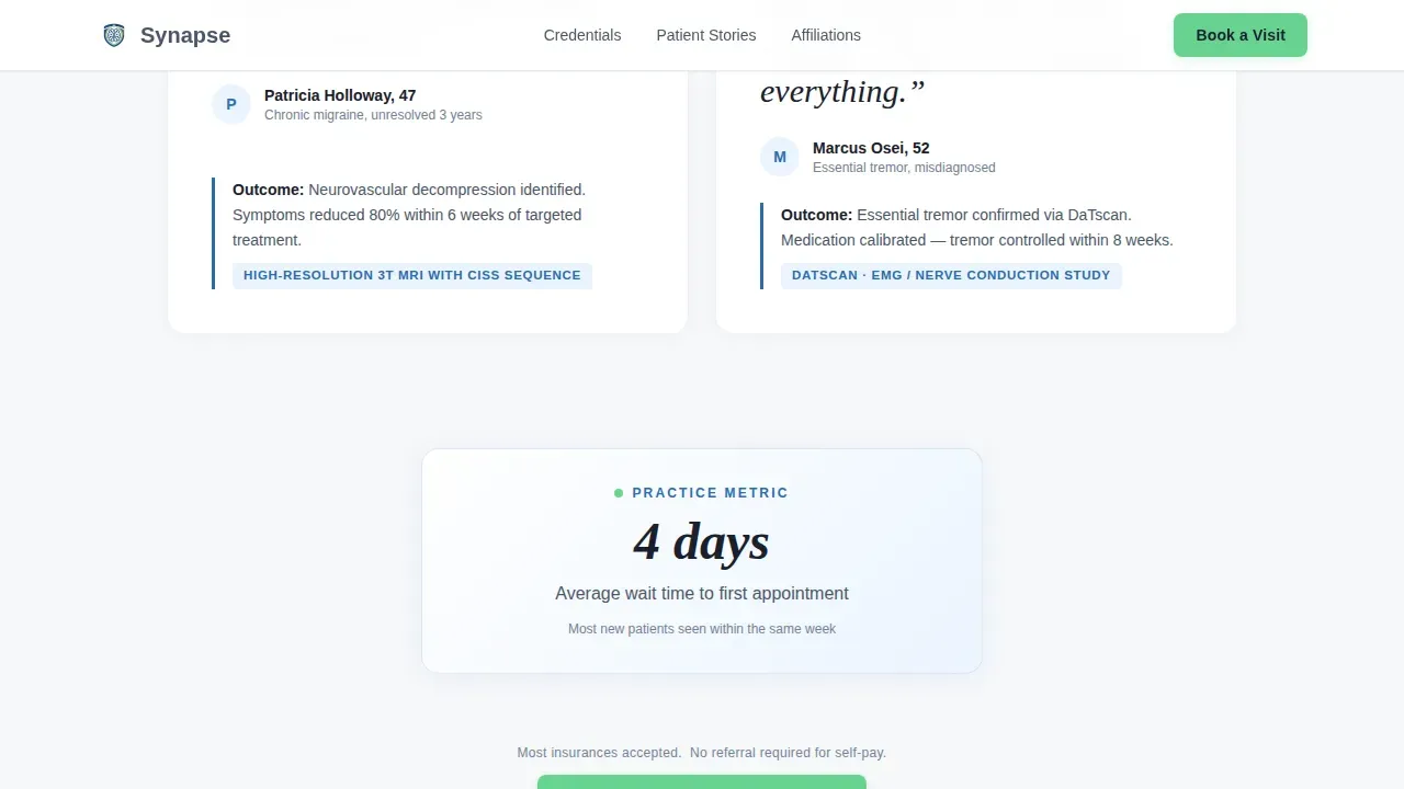 Precision Neurology Booking Landing Page Template