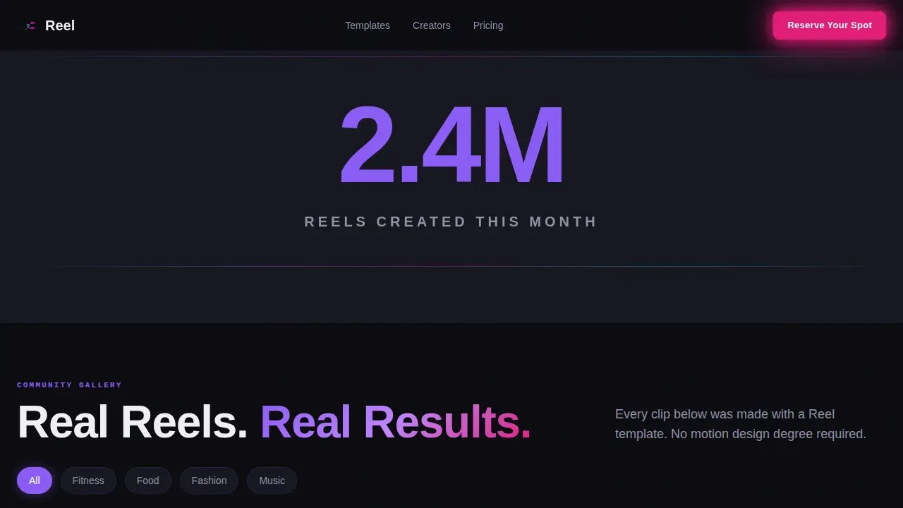 Trending Neon Short Video Landing Page Template