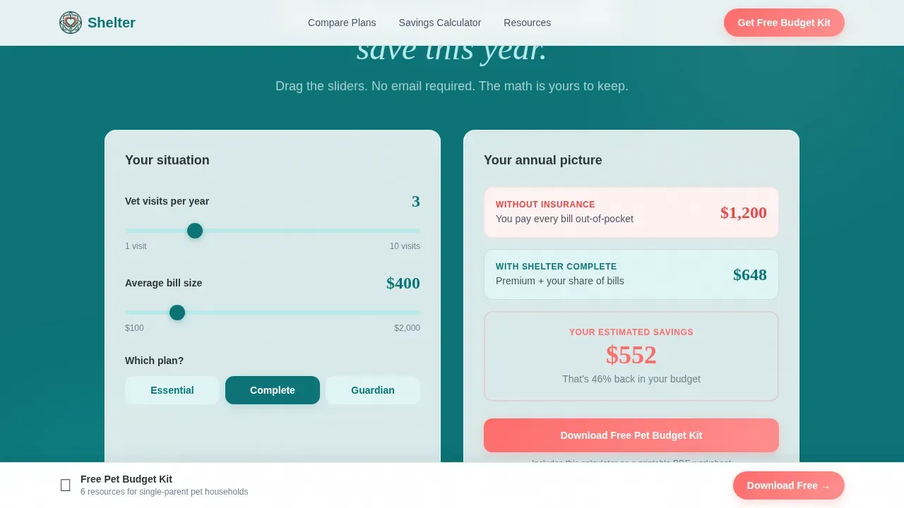 Single Parent Pet Insurance Comparison Landing Page