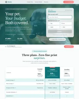 Single Parent Pet Insurance Comparison Landing Page