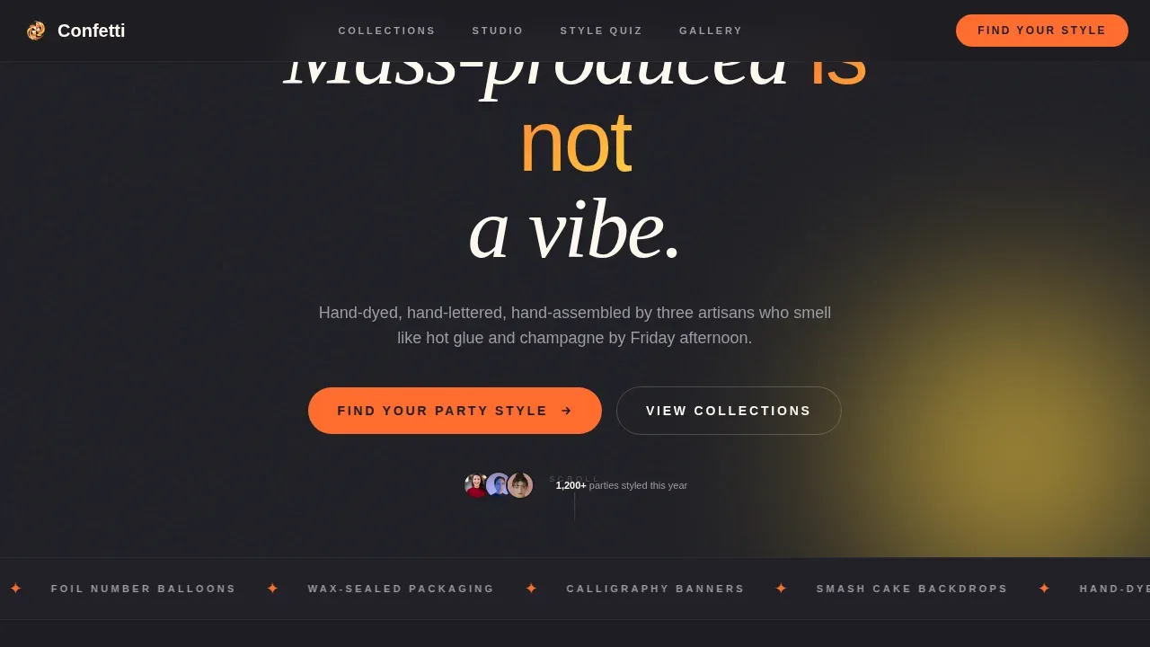 Luxe Handmade Party Supplies Landing Page Template