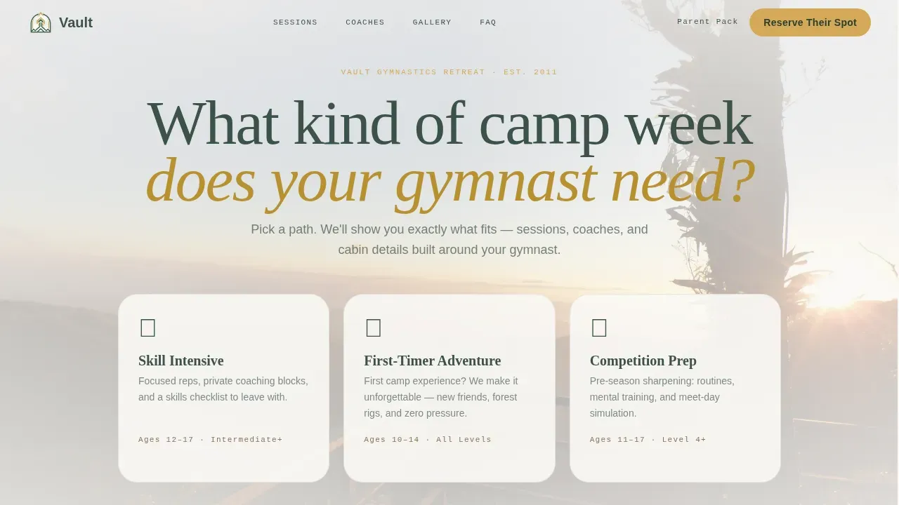 Adventure Terrain Gymnastics Retreat Landing Page Template