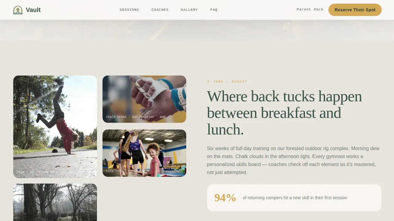 Adventure Terrain Gymnastics Retreat Landing Page Template