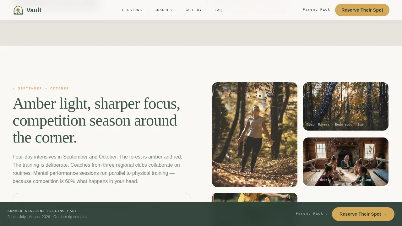 Adventure Terrain Gymnastics Retreat Landing Page Template