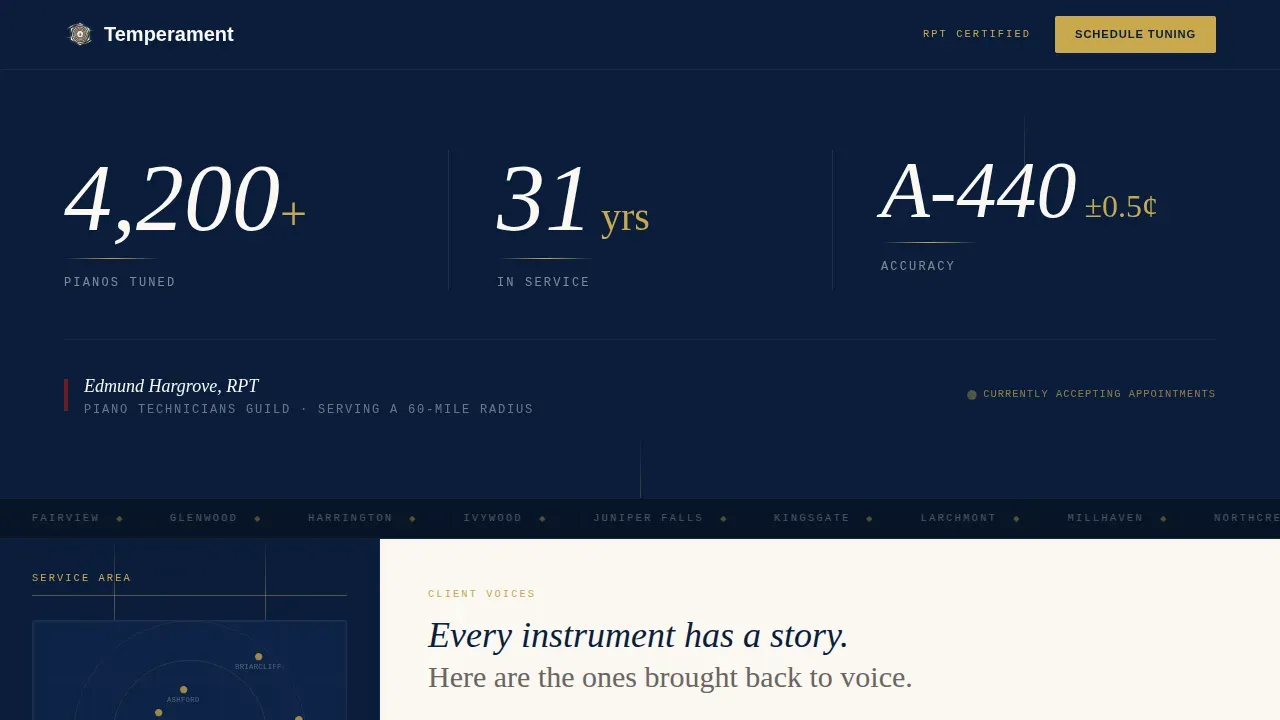 Master Piano Technician Landing Page Template