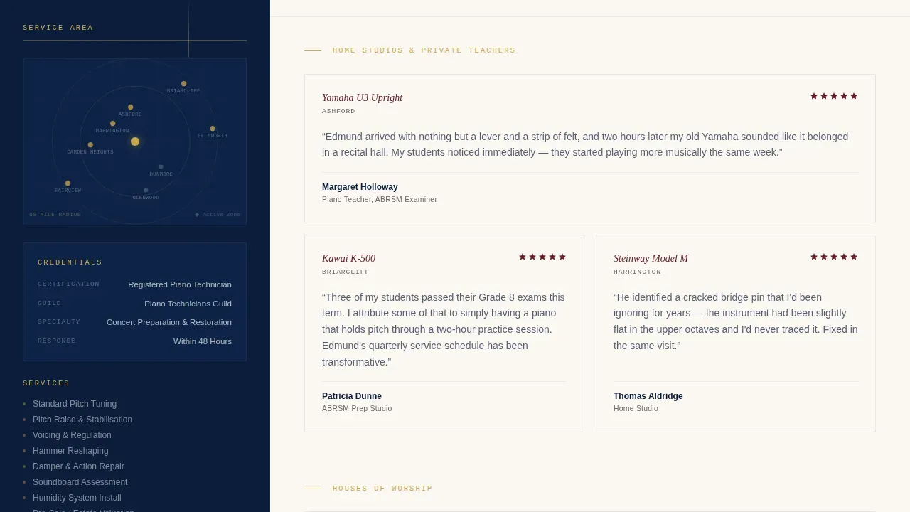 Master Piano Technician Landing Page Template