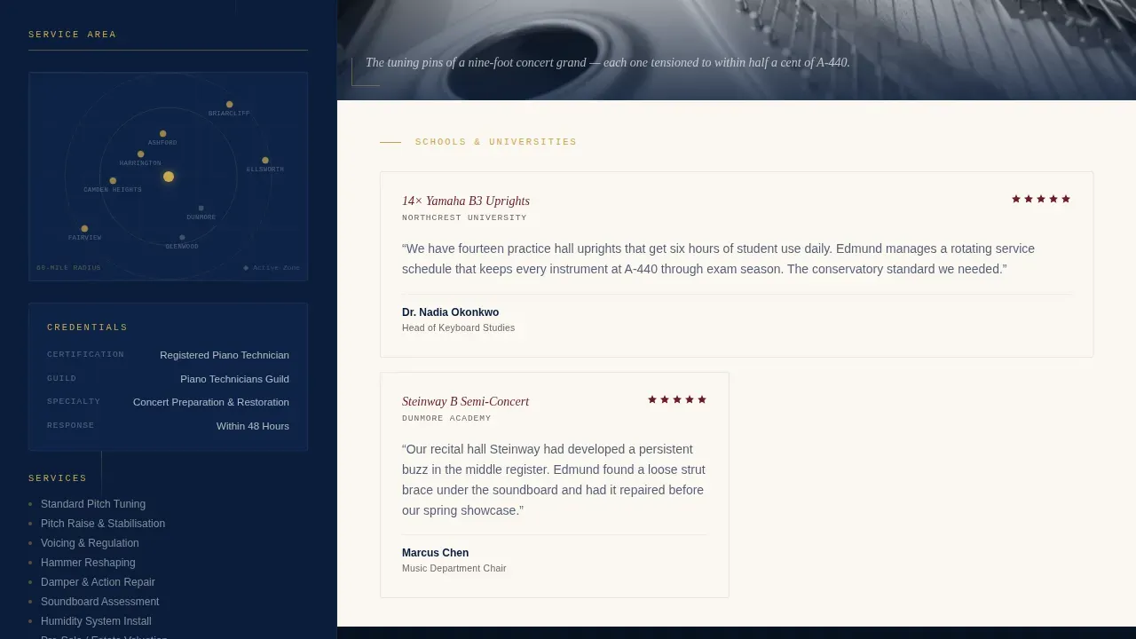 Master Piano Technician Landing Page Template
