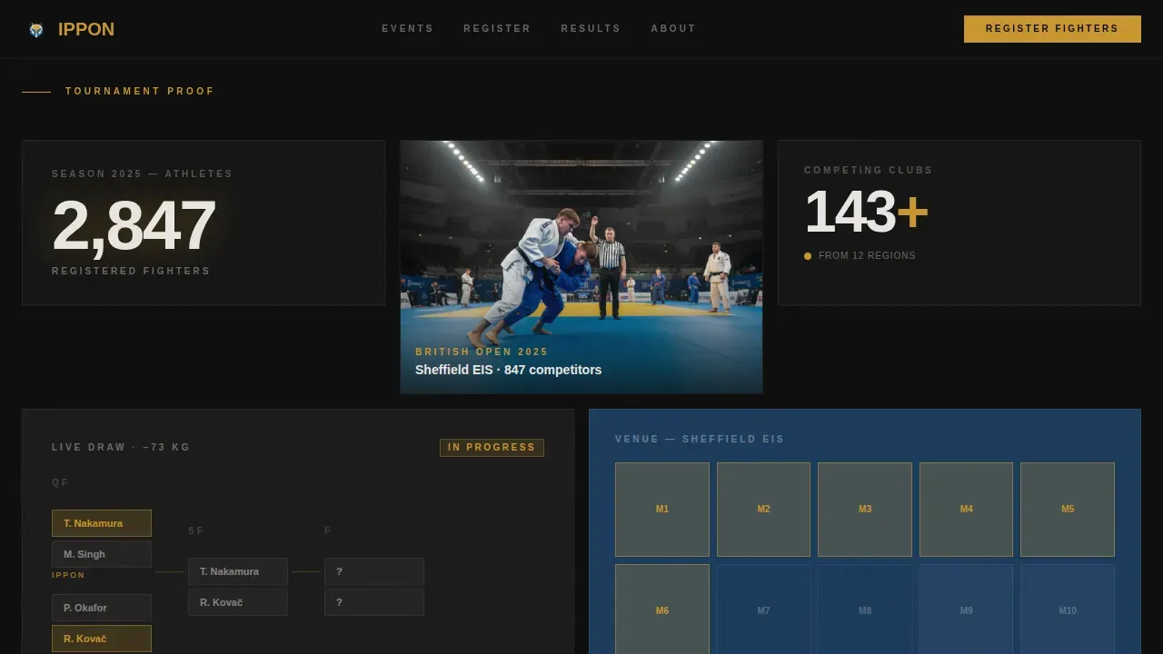 Industrial Judo Tournament Hosting Landing Page Template