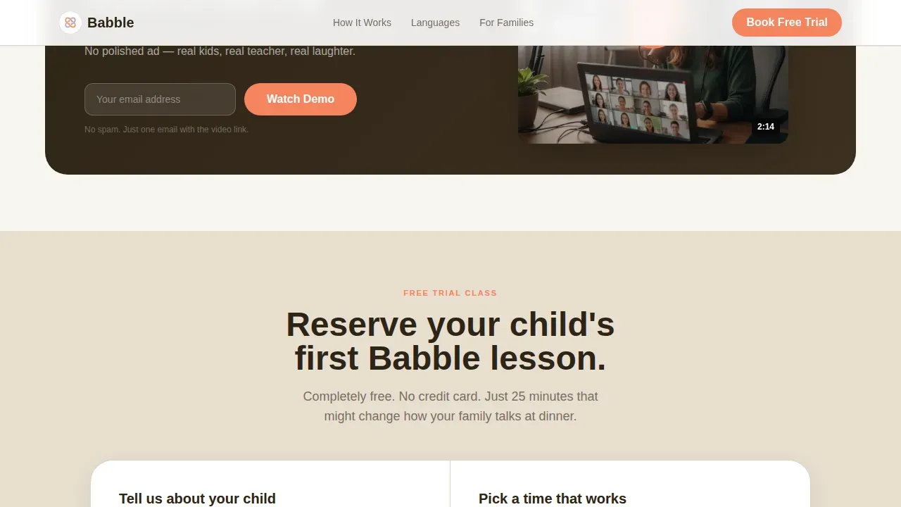 Family Preschool Language Development Landing Page Template