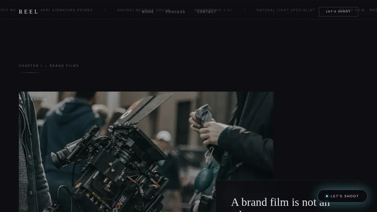 Cinematic Videographer Atelier Portfolio Landing Page Template