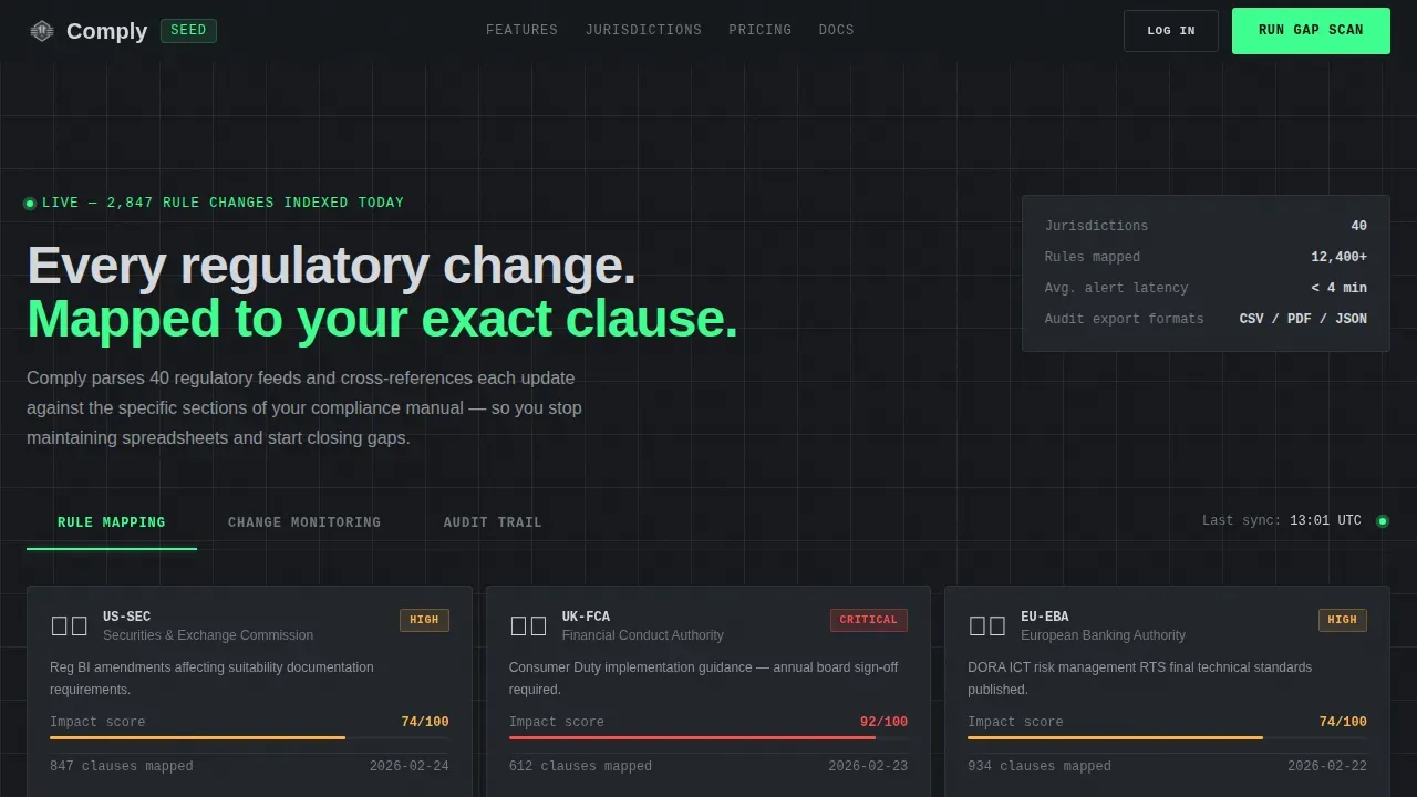 RegTech Startup Pricing & Packages Website Template
