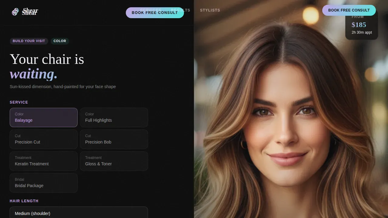 Hair Salon Build-Your-Visit Price Estimator Website Template